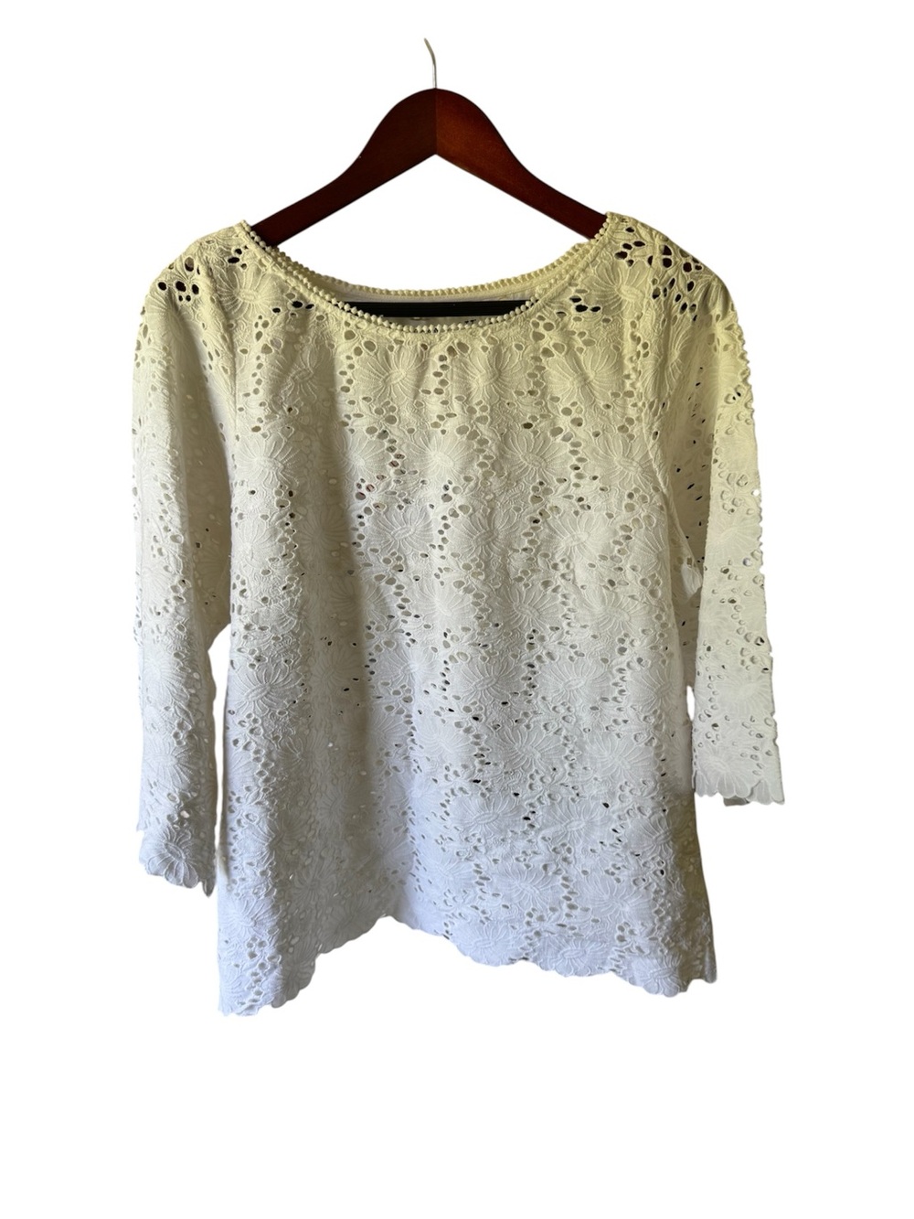 Gretchen Scott Designs Cream Eyelet Lace Boatneck Top